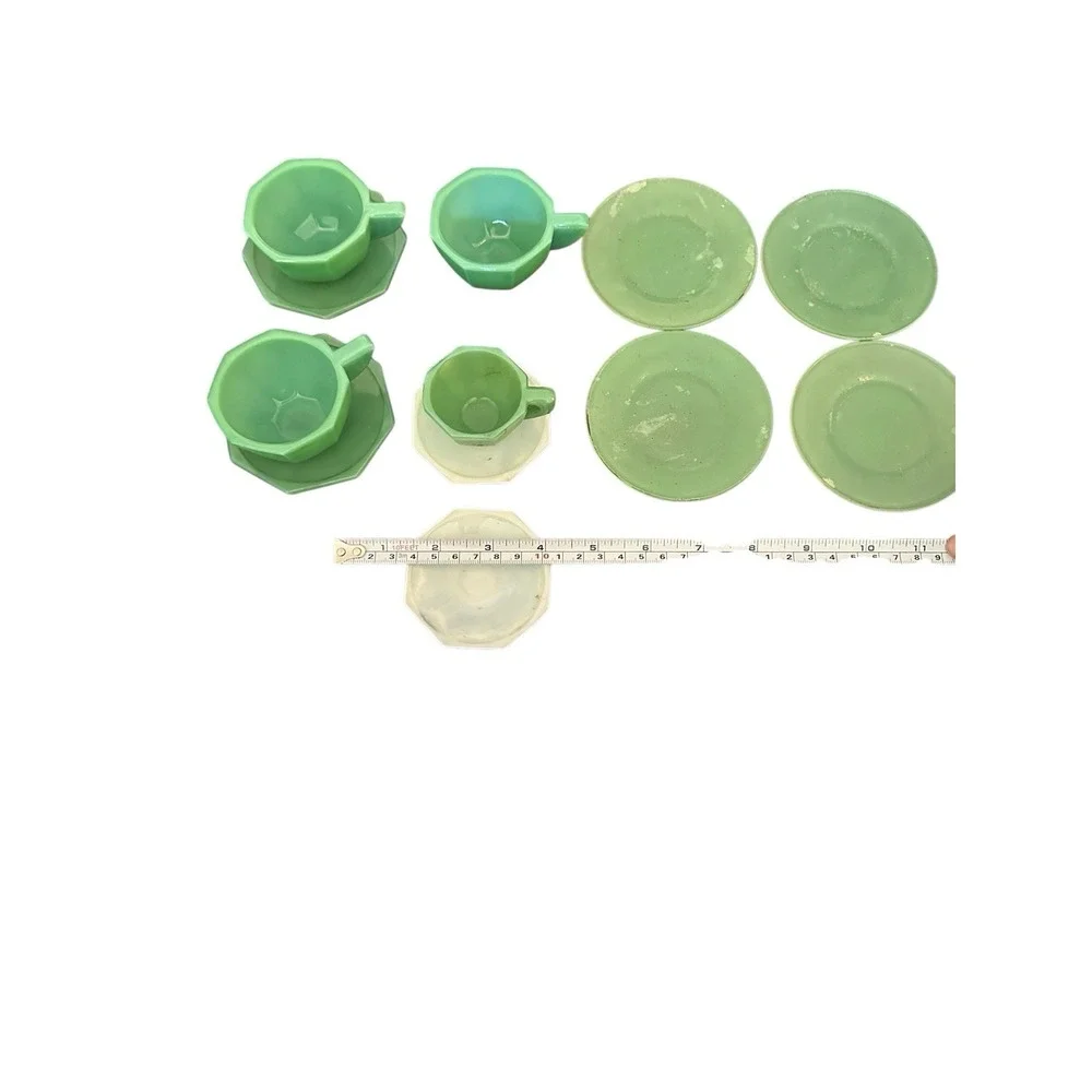 Vintage Jadeite Akro Agate JP Octagonal Child's Tea Set Accessories Cup Plate 12